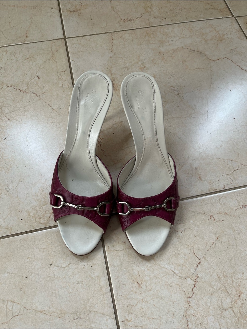 Gucci Burgundy Leather Slide Heels with Silver Horsebit